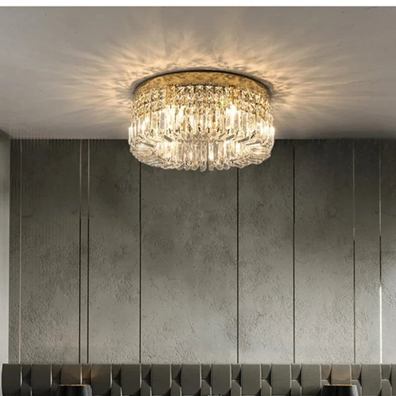 Axyaa Crystal LED Ceiling Lamp: Modern European Style Round Living Room Lighting