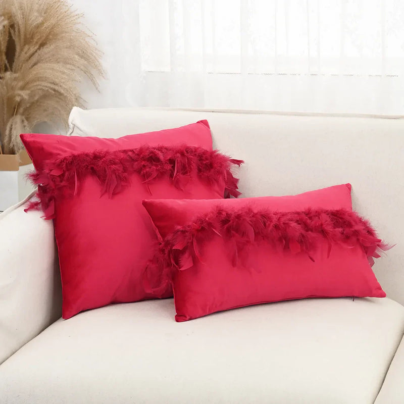 Axyaa Velvet Faux Feather Cushion Cover Soft Home Decor Pillow Cover Living Room