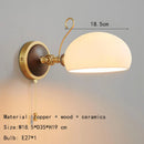 Axyaa Gold Brass Wall Light With Wood Sconce, E27 Bulb, White Ceramics