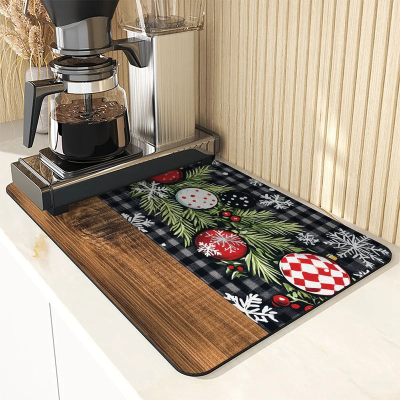 Axyaa Christmas Fir Snow Kitchen Drying Mat