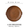 Axyaa Retro Plate with Handle - Round Western Dinner Dish in Sallow Plate