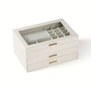 Axyaa Faux Leather Jewelry Storage Box: Large Capacity Double-Layer Drawer Organizer