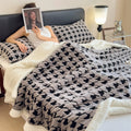 Axyaa Houndstooth Fleece Blanket Set & Pillowcase - Double Layer Thick Warm Blanket for Bed & Sofa