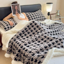 Axyaa Houndstooth Fleece Blanket Set & Pillowcase - Double Layer Thick Warm Blanket for Bed & Sofa