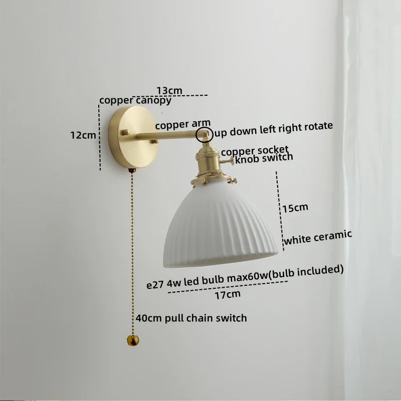 Nordic Modern LED Wall Light Axyaa Ceramic Bedside Lamp Pull Chain Switch