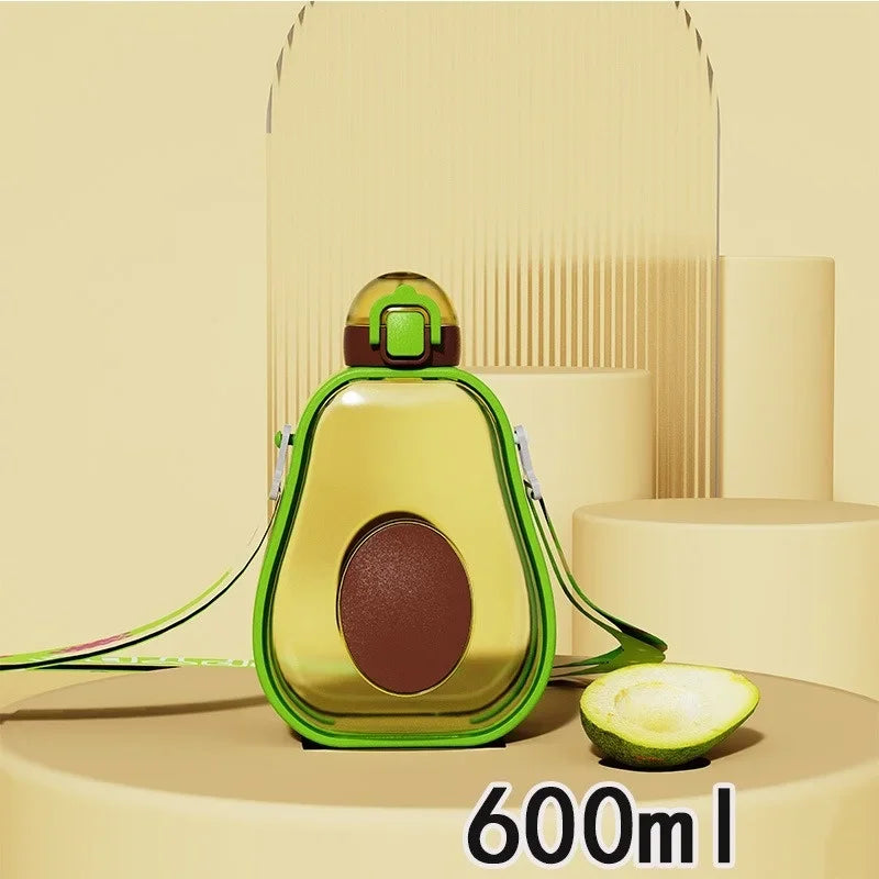Axyaa Avocado Straw Water Bottle - Cute Creative Design for Kids Outdoor Sports
