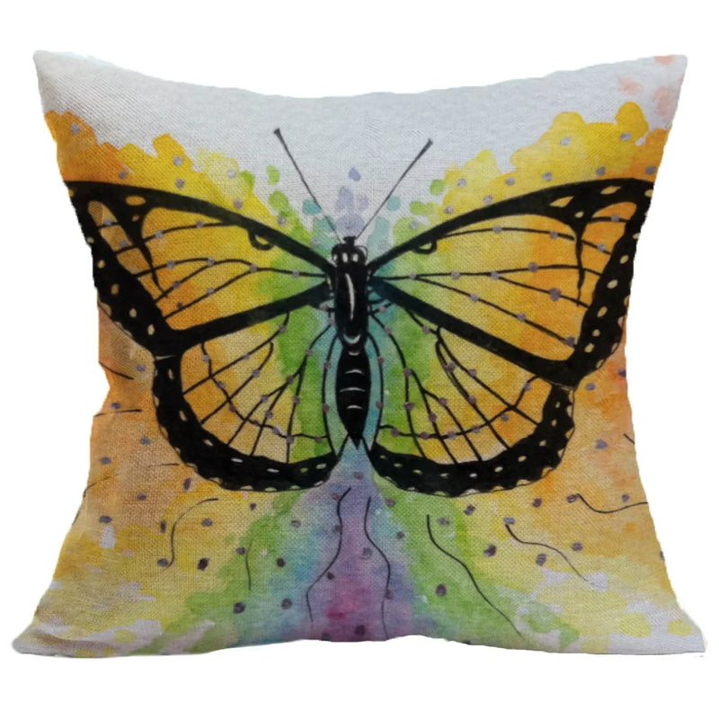 Axyaa Butterfly Pattern Linen Cushion Sleeve for Home Living Room Bedroom Sofa Car