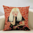 Axyaa Beauty Girl Cat Print Linen Pillowcase Portrait Cartoon Home Decor Cover