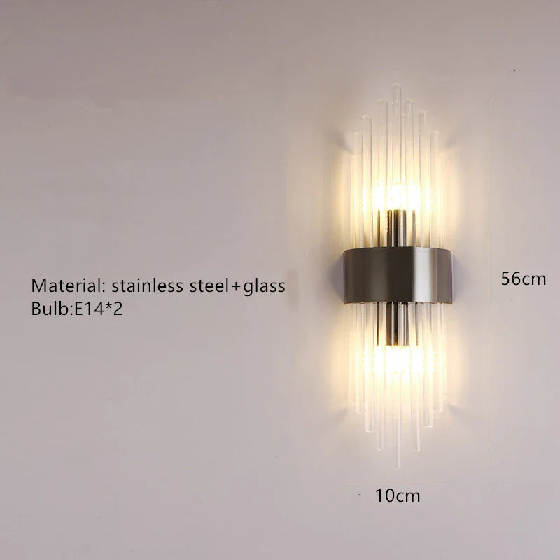 Axyaa Clear Crystal LED Wall Sconces in Gold/Black Stainless Steel