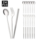 Axyaa Luxury Golden Korean Stainless Steel Dinnerware Set 24Pcs