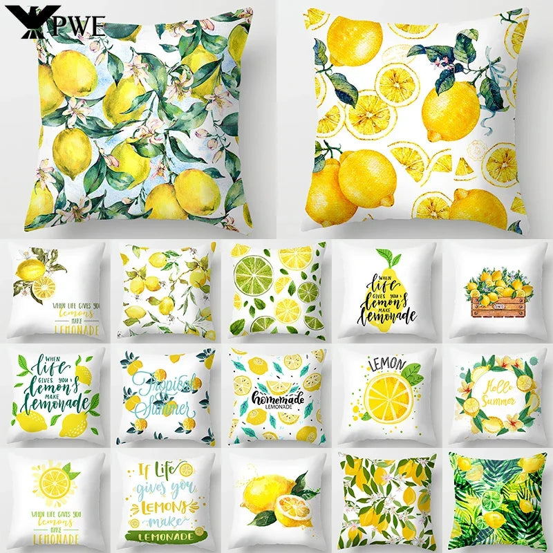 Lemon Pattern Summer Cushion Cover for Sofa Decor by Axyaa