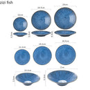 Axya Blue Ceramic Dinner Plates Set - Restaurant Pasta Steak Fruit Salad Bowl