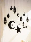 Wooden Ramadan Eid Hanging Ornaments Set, Axyaa Ramadan Decor with Lantern, Moon, Stars
