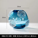 Blue Glass Vase with Medusa Embossed Flower Design by Axyaa