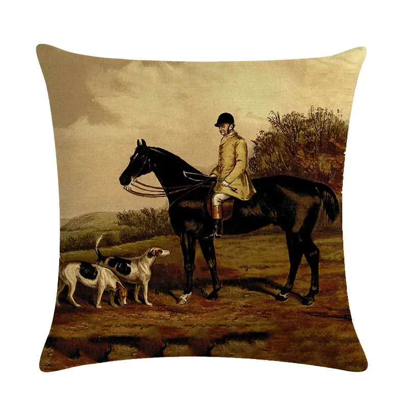 Axyaa Retro Horse Print Cushion Cover for Home Decor 45x45cm