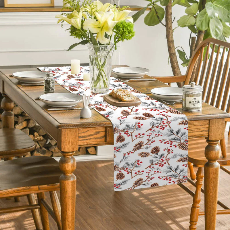 Festive Fir Pine Berry Table Runner by Axyaa for Dining & Party Decor
