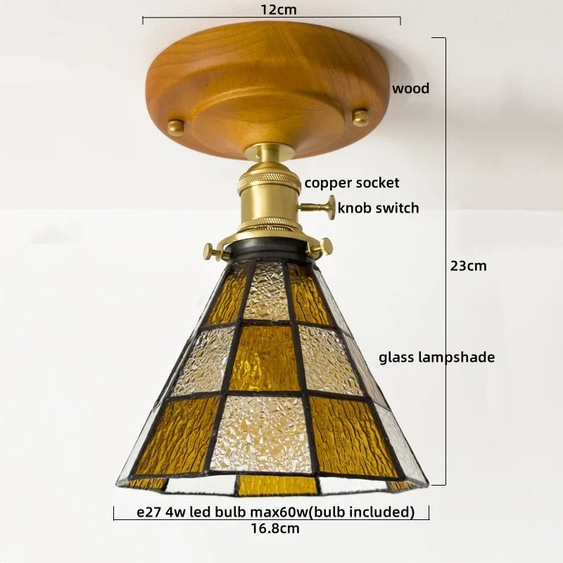 Axyaa Glass Wood LED Ceiling Lights Modern Plafondlamp for Living Room & Corridor