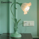Axyaa Pink Flower LED Table Lamp - Modern Princess Bedroom Decor