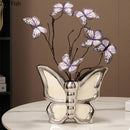 Axyaa Butterfly Ceramic Vase: Silver-Plated Floral Room Decor & Table Centerpiece