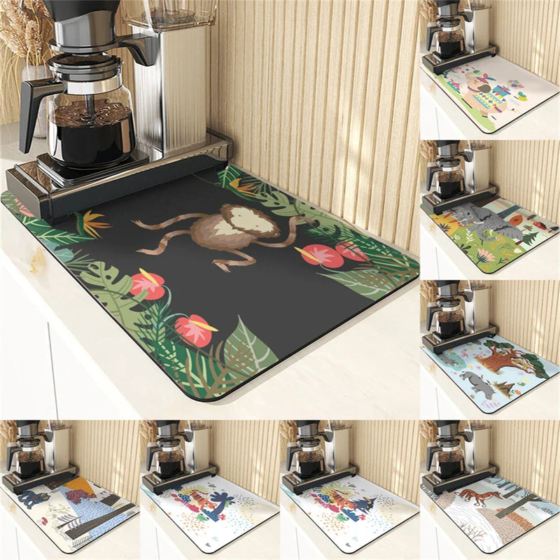 Axyaa Monkey Pattern Diatomaceous Earth Coasters: Stylish Cup Placemats & Coaster Set