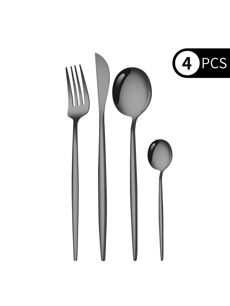 Axyaa 4-Piece Black Gold Stainless Steel Cutlery Set