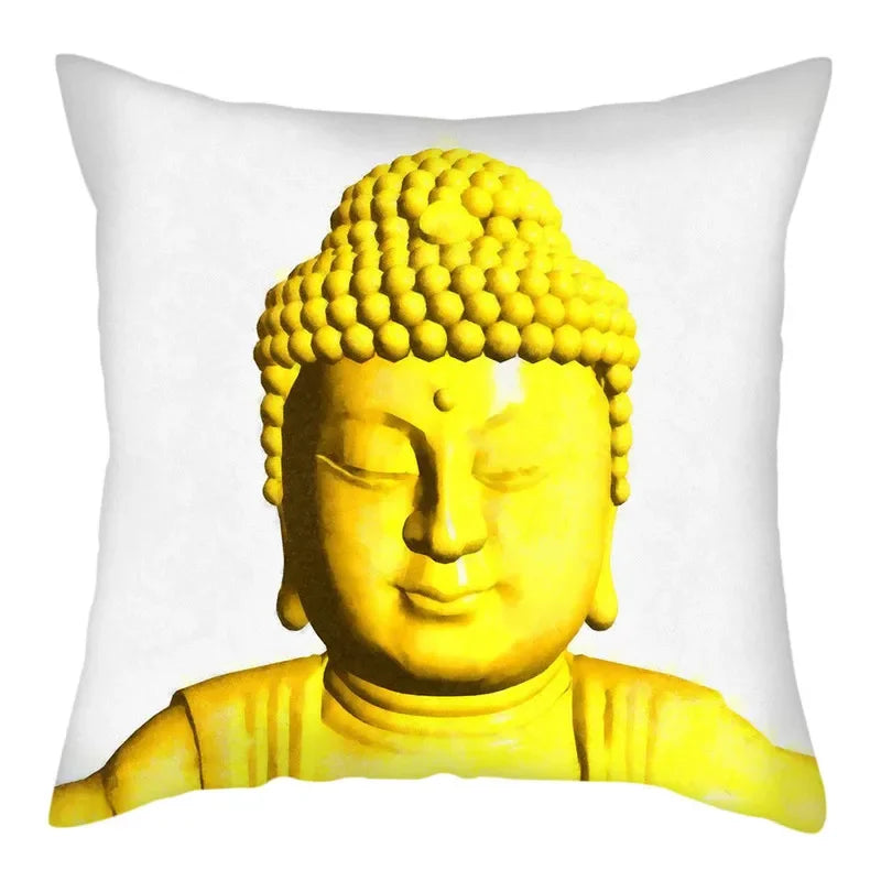 Axyaa Buddha Statue Polyester Cushion Cover for Home Sofa Decor
