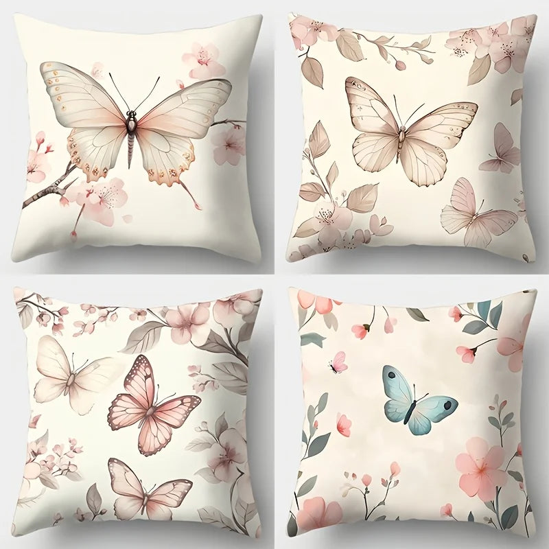 Axyaa Butterfly Sofa Cushion Cover Set - 4pcs, 17.7x17.7 in, Single-Sided Print