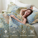King Size Bohemian Green Patchwork Quilt Set by Axyaa - Reversible Lightweight Bedspread