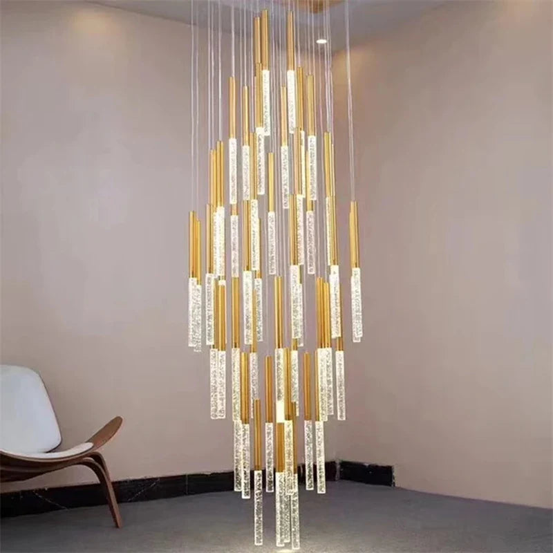 Axyaa Crystal LED Chandelier: Stylish Long Hanging Lamp for Staircase & Living Room