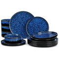 Axyaa 36PC Black Blue Reactive Glaze Dinnerware Set with Vertical Edge