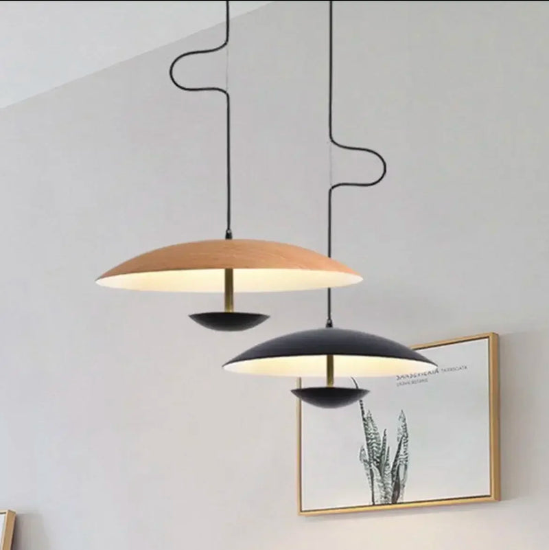 Axyaa Wood Grain Black Pendant Lights for Dining Table Room Kitchen