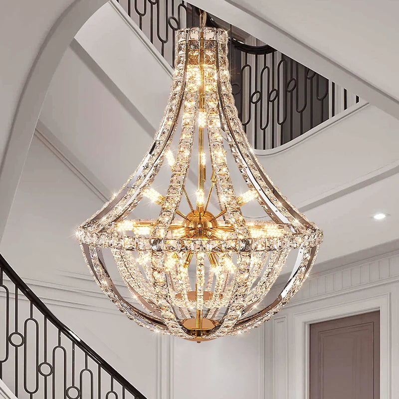 Axyaa Duplex Crystal Chandelier: Modern, Simple, High-End Lighting for Villa, Living Room, Hotel Lobby