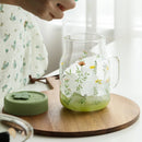 Axya Grass Pattern Glass Tumbler with Straw, Lid, and Graduated Heat-Resistant Cup
