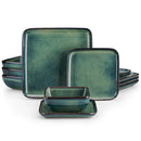 Axyaa Square Green Reactive Glaze Ceramic Dinner Set - 12/24/36 Piece Tableware