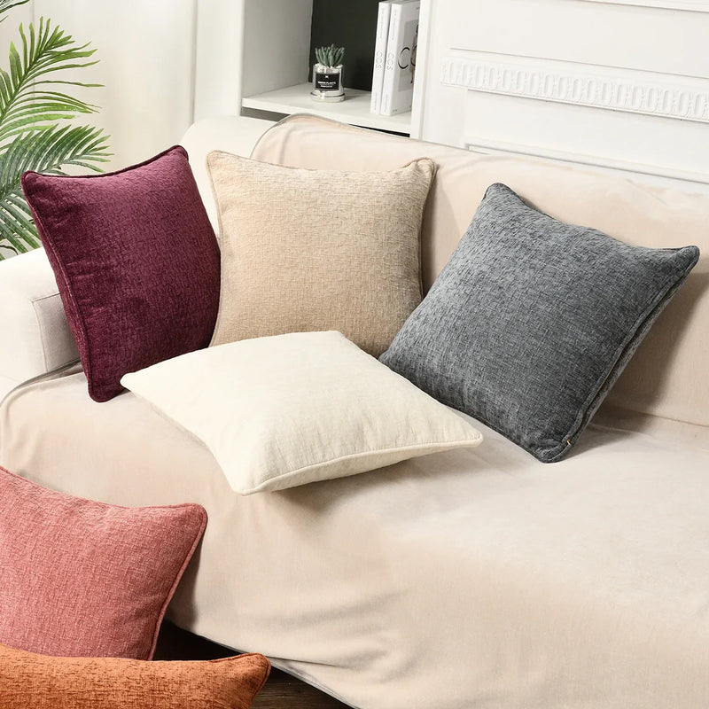 Brown Chenille Cushion Cover 18x18Inch by Axyaa - Luxe Pillowcase for Home Decor