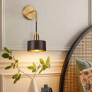 Axyaa Metal Gold Wall Lamp with Wood Lampshade for Parlor and Bedroom Lighting