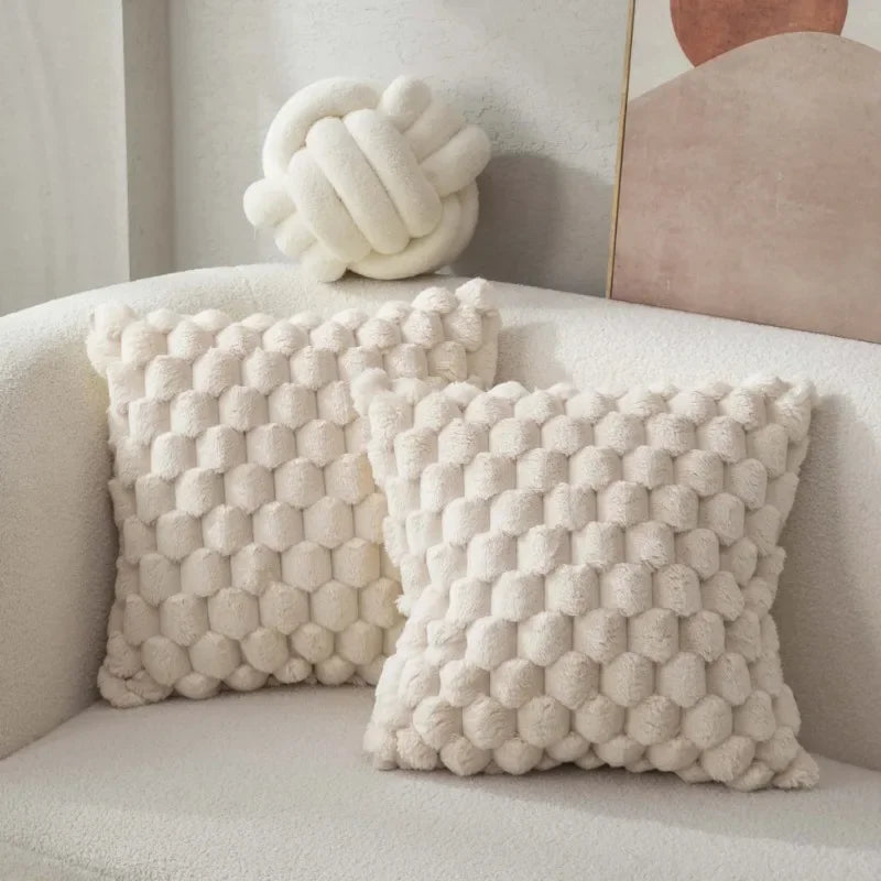 Axyaa Soft Plush Pineapple Grid Turtle Cushion Cover Cream White Sofa Pillow Cover
