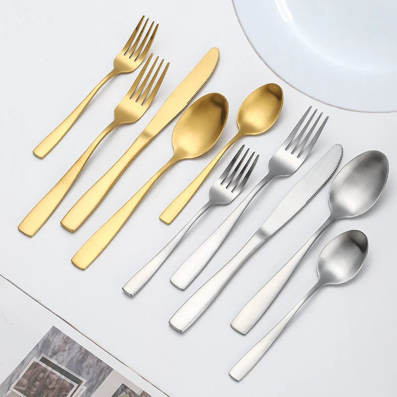 Axyaa Gold Square Handle Cutlery Set - 40pcs Stainless Steel