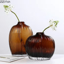 Axyaa Brown Glass Vase Hydroponic Flower Pot Modern Room Decor