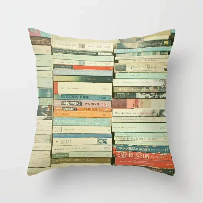 Axyaa Retro Library Pattern Pillowcase for Home and Office Decor