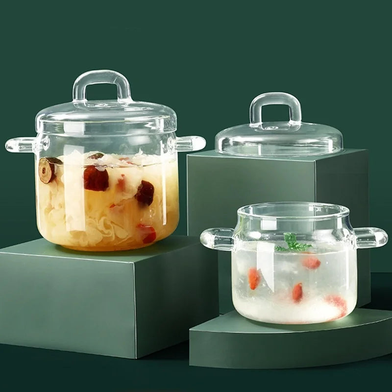 Axya Glass Stew Pot with Transparent Cover and Soup Bowl, Home Kitchen Supplies
