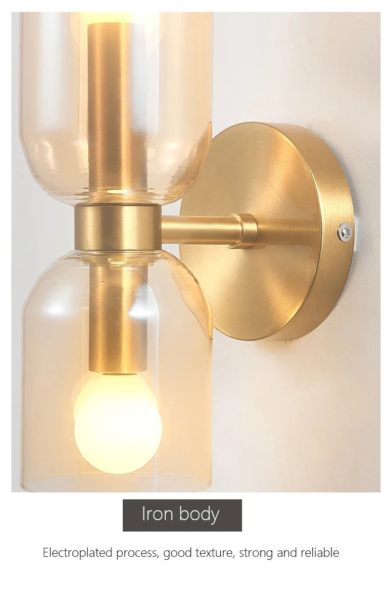 Axyaa Brass Glass Wall Sconce: Modern Scandinavian Interior Lamp for Living Room