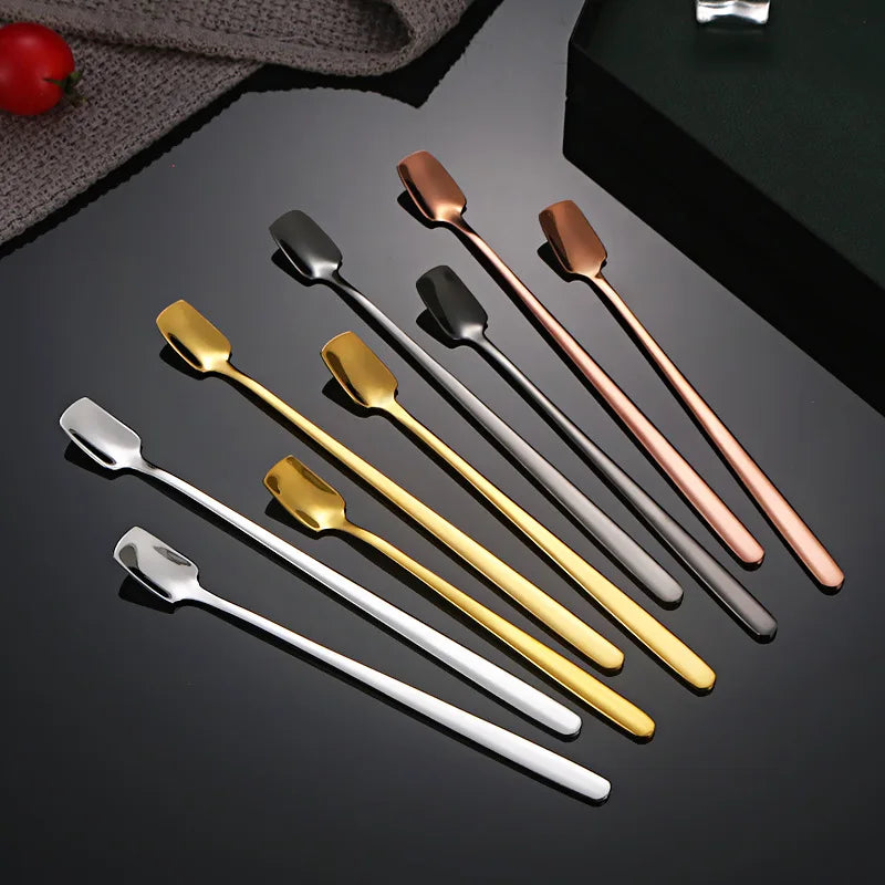 Axyaa Stainless Steel Square Coffee Spoons - Long Handle Dessert Spoons for Kitchen