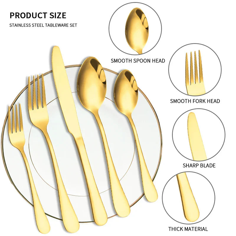 Axyaa Golden Stainless Steel Tableware Set - Knife Fork Spoon Steak cutlery