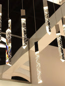 Axyaa Luxury Crystal Column Chandelier for Staircase LED Pendant Lamp