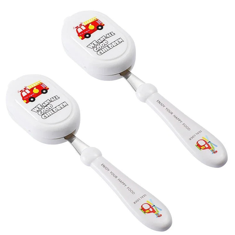 Axyaa Stainless Steel Cutlery Set for Kids - Spoon and Fork Integrated Meal Utensils