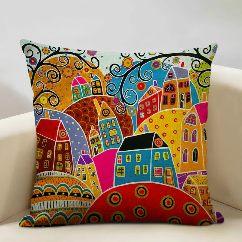 Axyaa Scenic Illustration Cushion Cover 45x45cm for Home Art Decoration