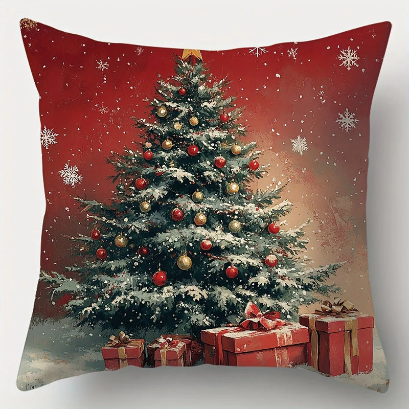 Christmas Pillowcase Santa Claus Snowman Tree Cover by Axyaa Home - Festive Sofa Cushion