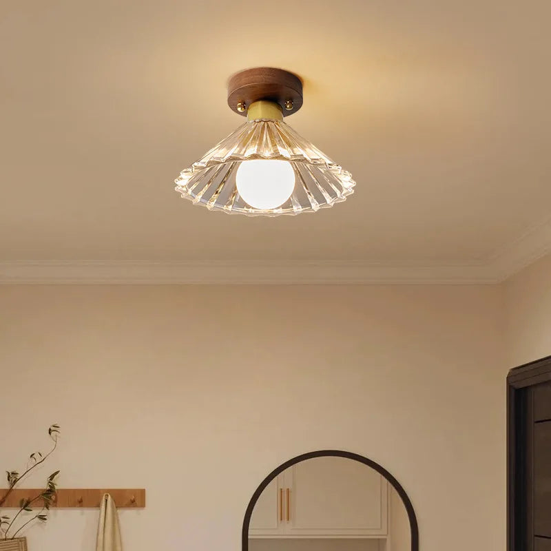 Axyaa Modern Wood Glass LED Ceiling Light for Kitchen Living Room Decor