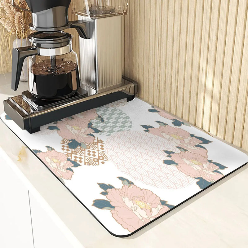 Axyaa Flowers Pattern Kitchen Absorbent Drying Mat: Stylish Table Decor & Accessory
